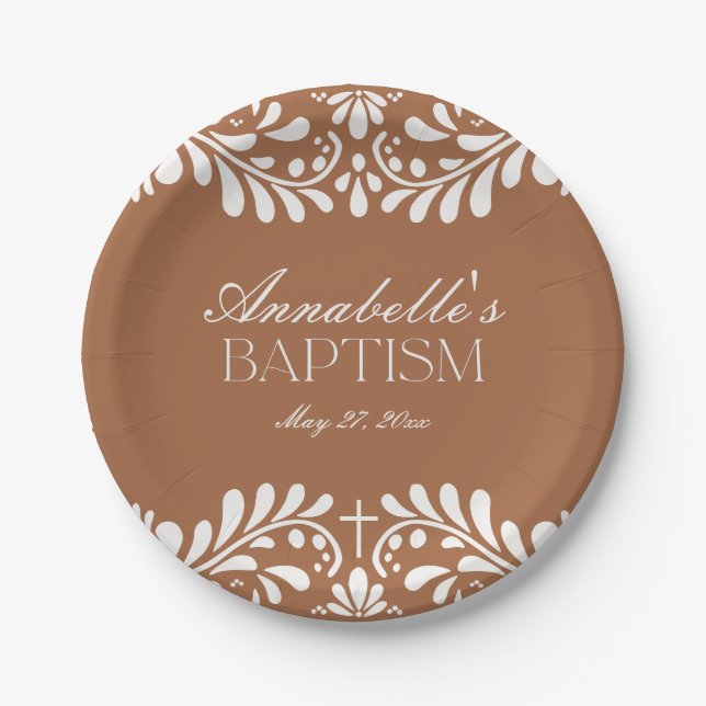 Clay Talavera Tile Spanish Fiesta Baptism Paper Plates (Front)