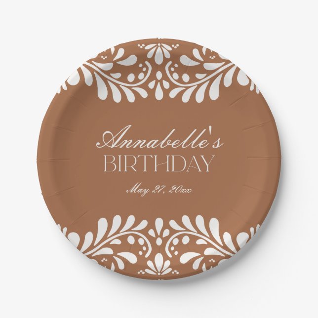 Clay Talavera Tile Spanish Fiesta Birthday Paper Plates (Front)