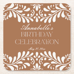Clay Talavera Tile Spanish Fiesta Birthday Party Square Paper Coaster