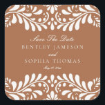 Clay Talavera Tile Spanish Fiesta Wedding Envelope Square Sticker<br><div class="desc">Everyone loves a fiesta! This collection is a stunning blend of elegance and cultural heritage, inspired by the traditional Mexican Clay Talavera tile patterns. The earthy burnt orange Terracotta floral border exudes sophistication and a touch of festive charm, making it perfect for your Spanish or Mexican inspired celebration. Whether you're...</div>