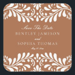Clay Talavera Tile Spanish Fiesta Wedding Envelope Square Sticker<br><div class="desc">Everyone loves a fiesta! This collection is a stunning blend of elegance and cultural heritage, inspired by the traditional Mexican Clay Talavera tile patterns. The earthy burnt orange Terracotta floral border exudes sophistication and a touch of festive charm, making it perfect for your Spanish or Mexican inspired celebration. Whether you're...</div>