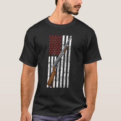 Clay Target Shooting Usa Shotgun Flag Shotgun Cart T_Shirt