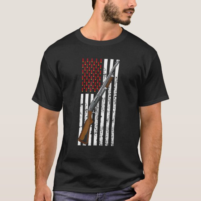 Clay Target Shooting Usa Shotgun Flag Shotgun Cart T-Shirt (Front)