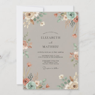 Clay Taupe Peony Wedding Invitation