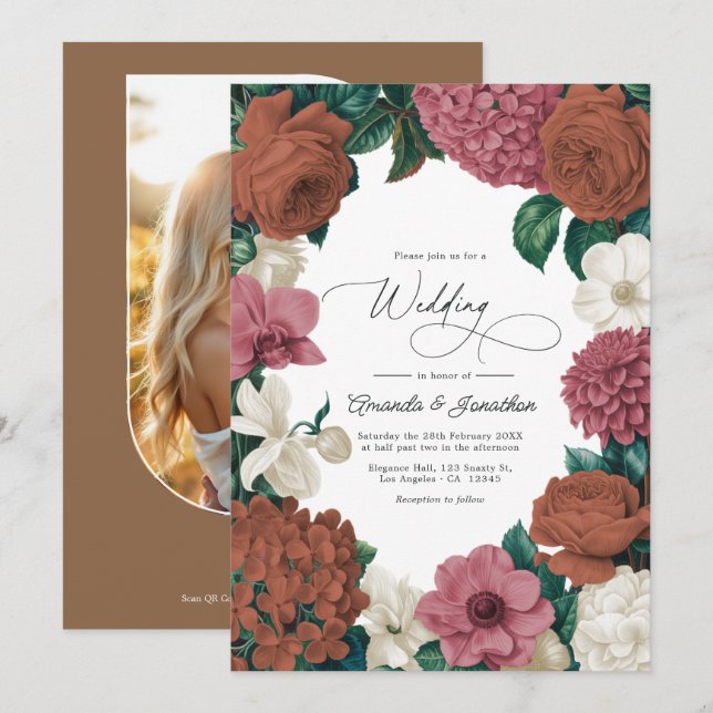 Clay Terracotta, Desert Rose & Pale Oat Wedding Invitation (Front/Back)
