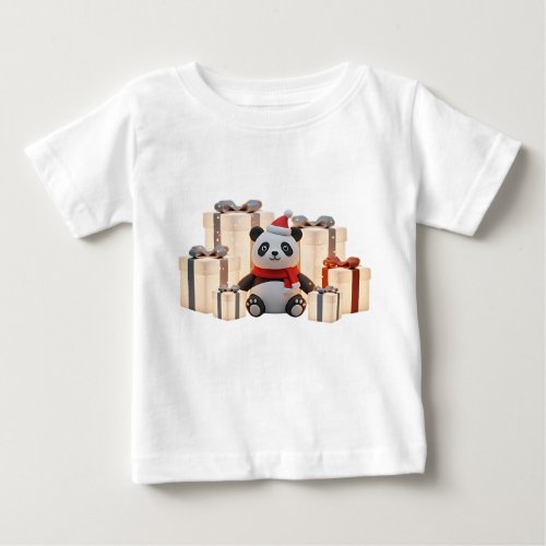 Claymation Holiday Panda with Santa Hat Baby T-Shirt