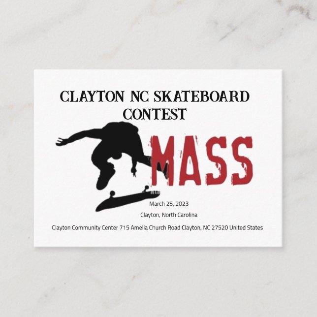 Clayton NC Skateboard Contest INVITATION (Front)