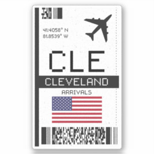 CLE Cleveland, Ohio Boarding Pass - Airport Travel Sticker