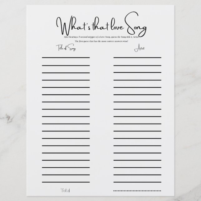 Clean Aesthetic Fun Musical Bridal Shower Game   (Front)