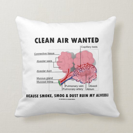 Clean Air Wanted Because Smoke Ruin Alveoli Humor Throw Pillow