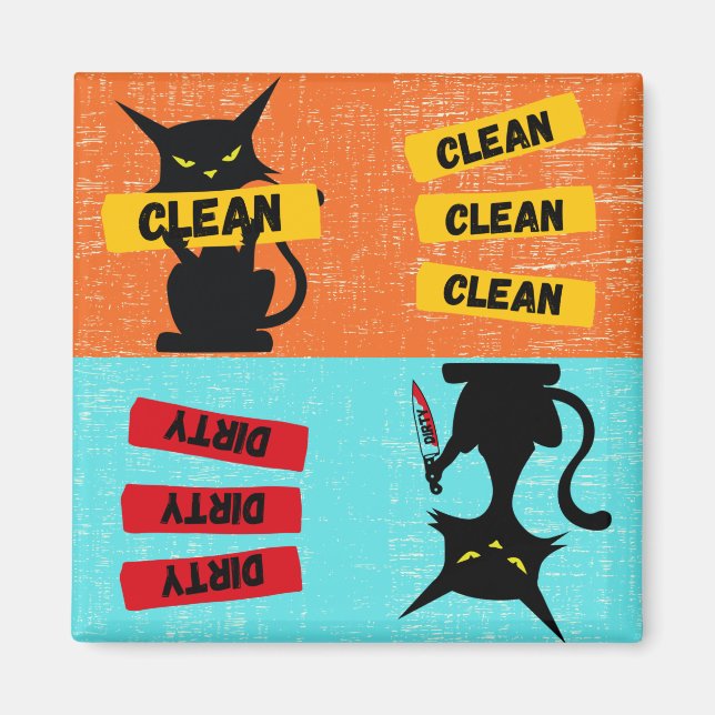Clean and Dirty Funny Cat Dishwasher Magnet  (Front)