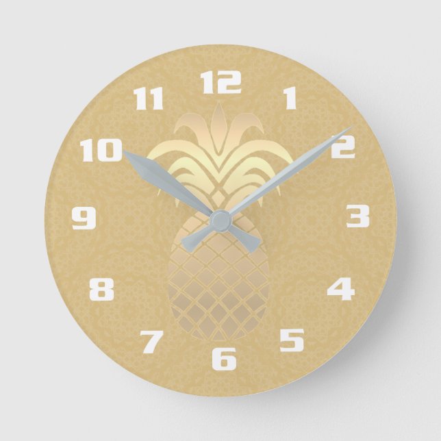Clean and Elegant Pineapple Design On Classic Tan Round Clock (Front)
