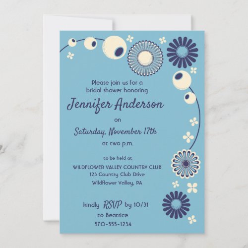 Clean and Modern Blue Flowers Bridal Shower Invitation