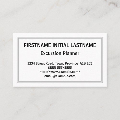 Clean and Plain Excursion Planner Business Card