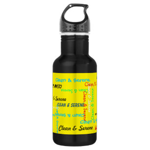 Clean and Serene, Yellow, Motivational Water Bottle