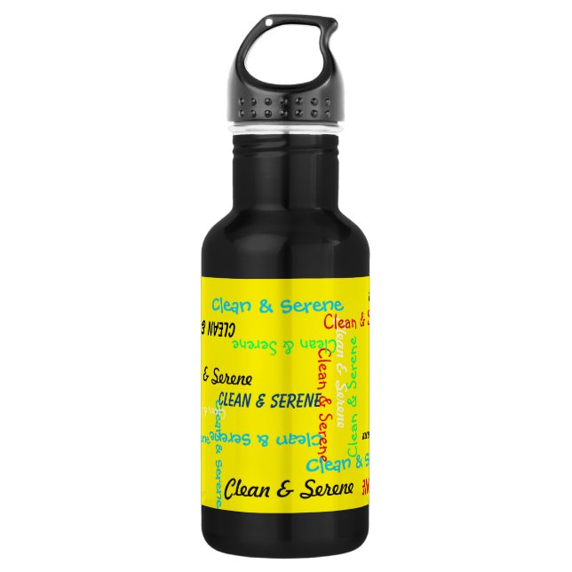 Clean and Serene, Yellow, Motivational Water Bottle (Front)