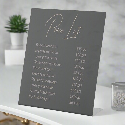 Clean Beauty Nail Salon Price List Service Gray  Pedestal Sign