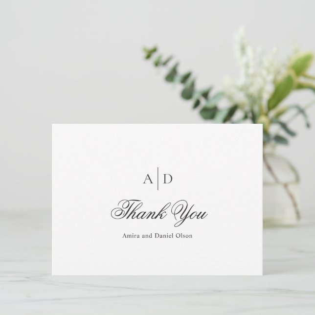 Clean Black and White Classic Wedding Thank You Card (Standing Front)