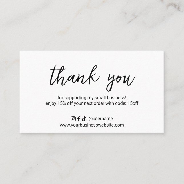 Clean Black and White Modern Discount Card (Front)