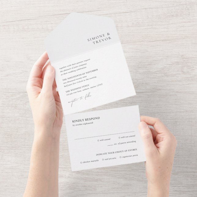 Clean Black and White Modern Wedding All In One Invitation (Tearaway)