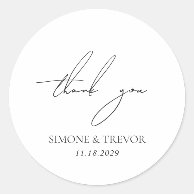 Clean Black and White Modern Wedding Classic Round Sticker (Front)