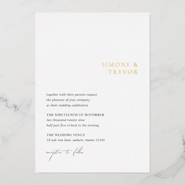 Clean Black and White Modern Wedding Foil Invitation (Front)