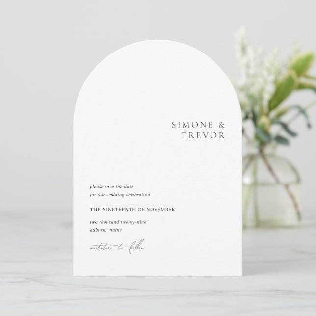 Clean Black and White Modern Wedding Save The Date (Standing Front)