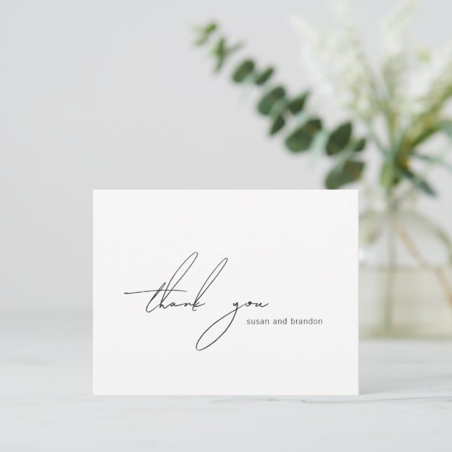 Clean Black and White Modern Wedding Thank You Card (Standing Front)