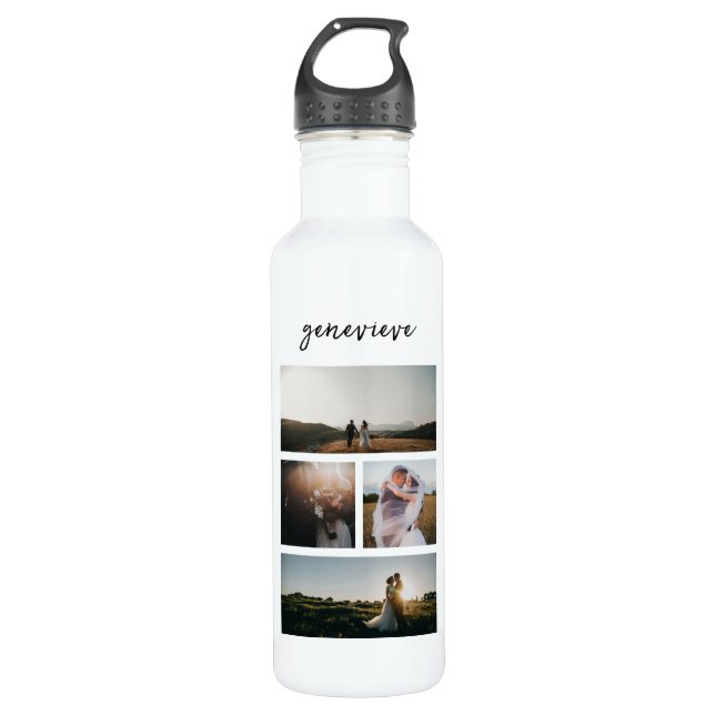 Clean Black and White Photo Modern Stainless Steel Water Bottle (Front)