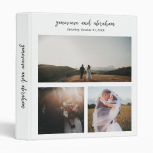 Clean Black and White Photo Modern Wedding 3 Ring Binder