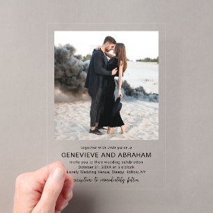 Clean Black and White Photo Modern Wedding Acrylic Invitations