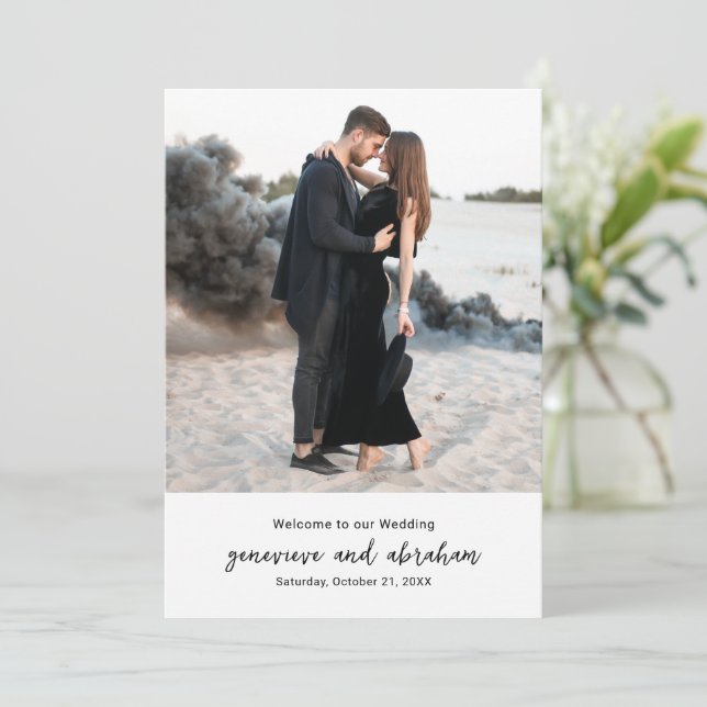 Clean Black and White Photo Modern Wedding Program (Standing Front)