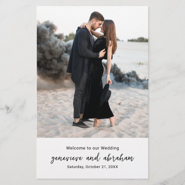Clean Black and White Photo Modern Wedding Program (Front)
