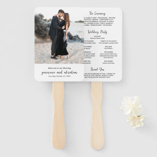 Clean Black and White Photo Modern Wedding Program Hand Fan