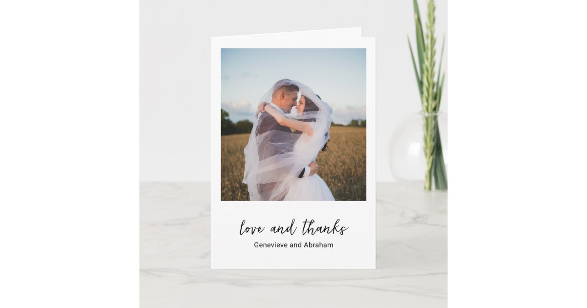 Clean Black and White Photo Modern Wedding Thank You Card | Zazzle