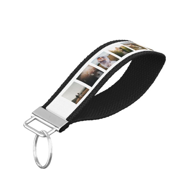 Clean Black and White Photo Modern Wrist Keychain (Angled Down)