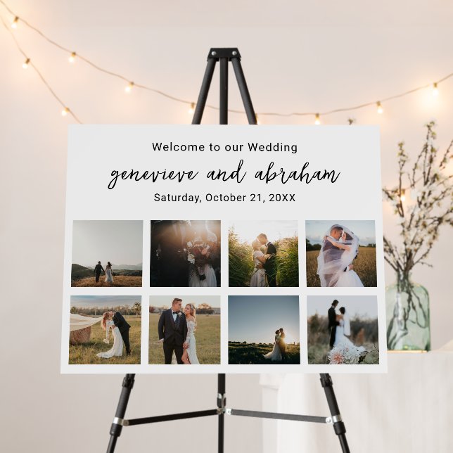 Clean Black and White Photo Wedding Welcome Sign (In Situ (Stand))