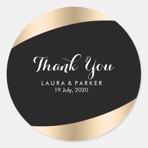 Clean Black Gold Modern Thank You Wedding Classic Round Sticker