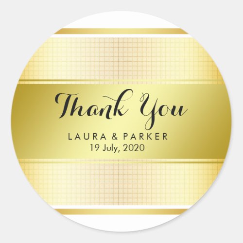 Clean Black Gold Striped Thank You Wedding Classic Round Sticker