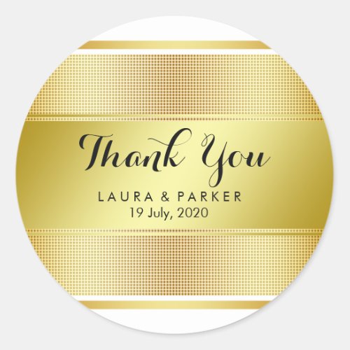 Clean Black Gold Striped Thank You Wedding Classic Round Sticker