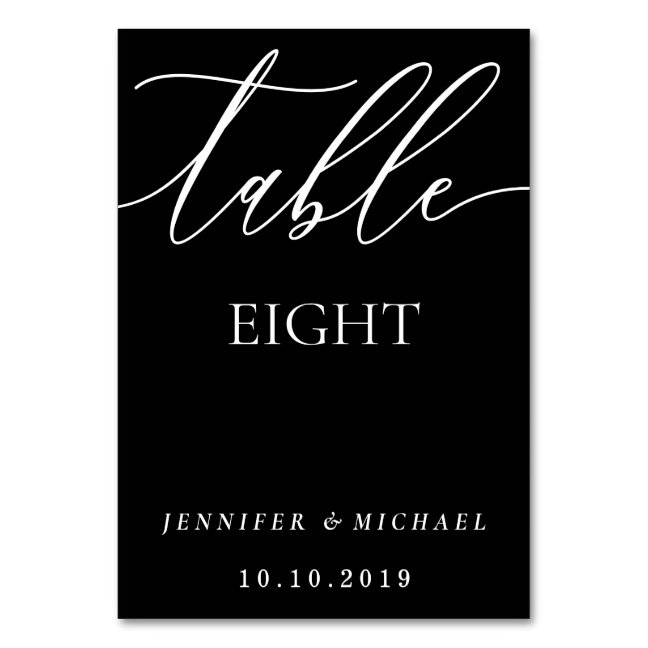 Clean Black Modern Minimalist Calligraphy Seating Table Number