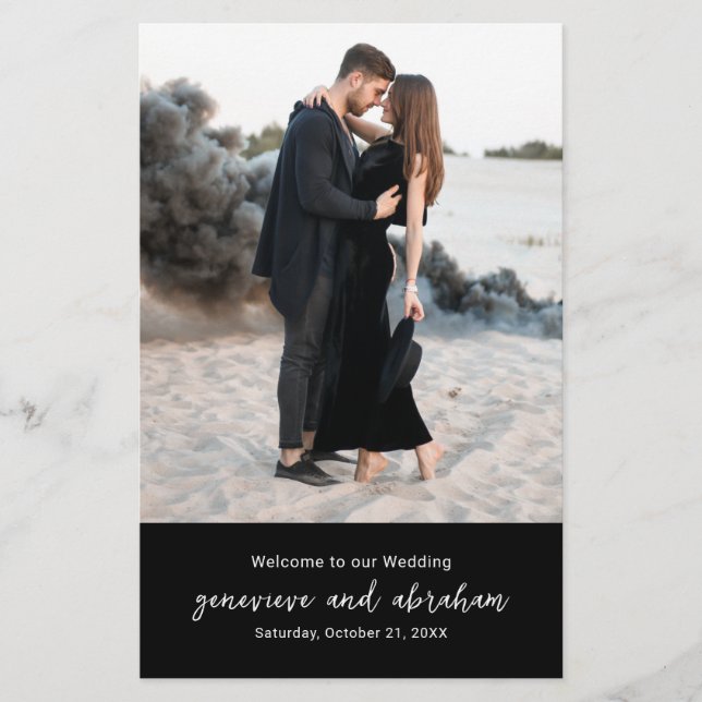 Clean Black Photo Modern Budget Wedding Program Flyer (Front)