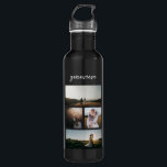 Clean Black Photo Modern Stainless Steel Water Bottle<br><div class="desc">Modern water bottle featuring a simple and minimal design with a photo collage of four of your favorite pictures along with your name in an elegant script.</div>