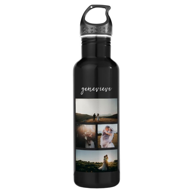 Clean Black Photo Modern Stainless Steel Water Bottle (Front)