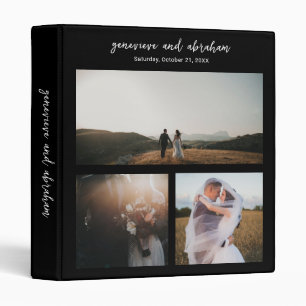 Clean Black Photo Modern Wedding 3 Ring Binder