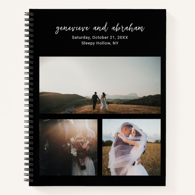 Clean Black Photo Modern Wedding Notebook (Front)