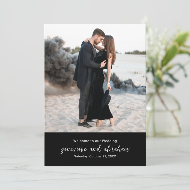 Clean Black Photo Modern Wedding Program (Standing Front)