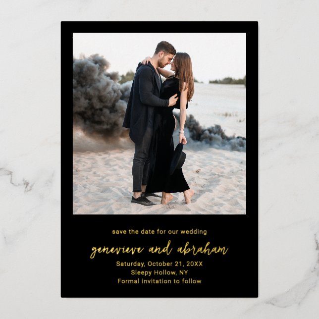 Clean Black Photo Modern Wedding Save the Date Foil Invitation (Front)