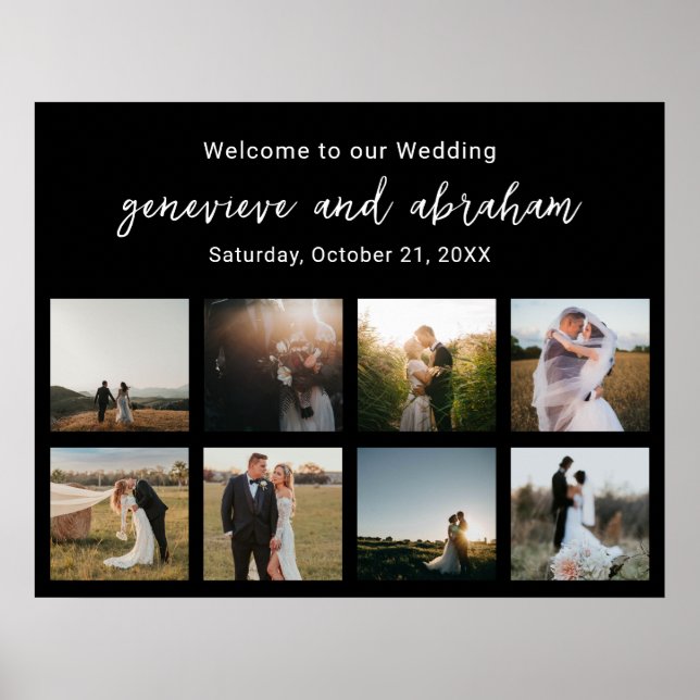 Clean Black Photo Modern Wedding Welcome Sign (Front)