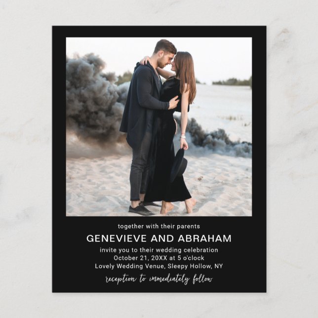 Clean Black Photo QR Code Modern Wedding Invite Flyer (Front)